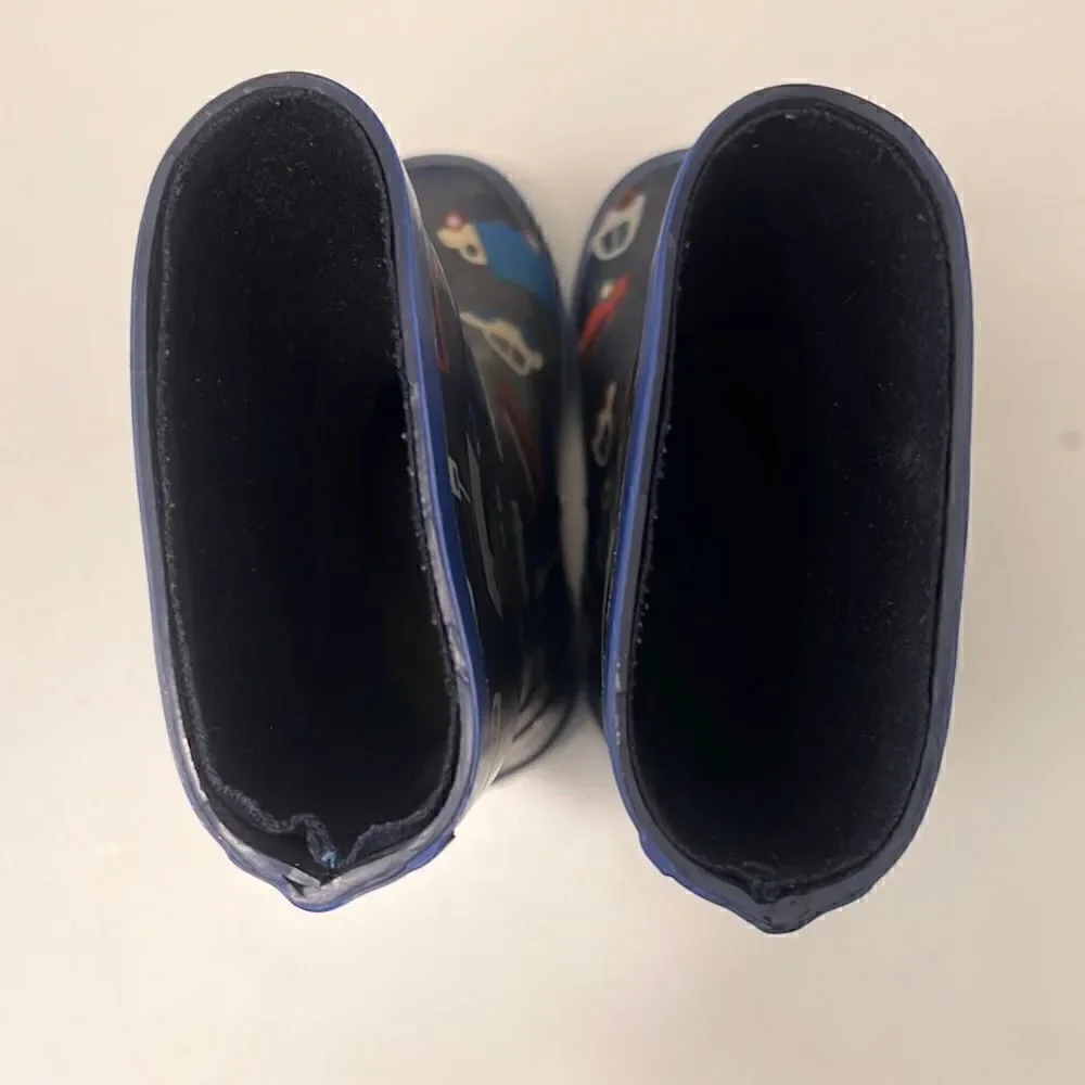 Jojo Maman Bebe Splash Kids' Black Blue Cars Rubber Rain Boots Size 5